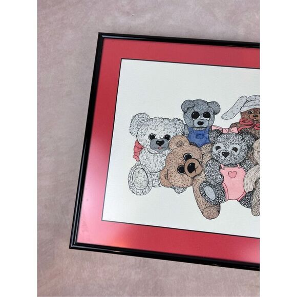 Vintage Teddybear Bear Framed Print Picture 1980s - Picture 2 of 7